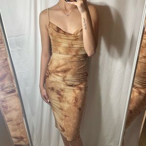 VINTAGE BROWN TIE DYE MIDI DRESS